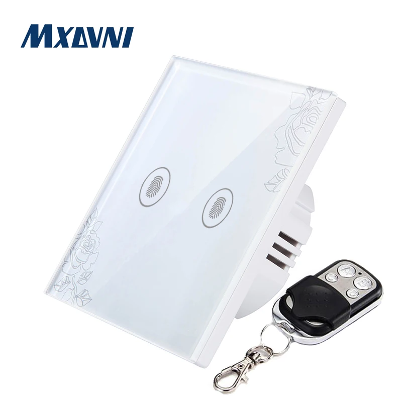 MXDVNI EU/UK standard remote control switch,2 Gang 1 Way, wall lamp remote control switch, with mini remote control