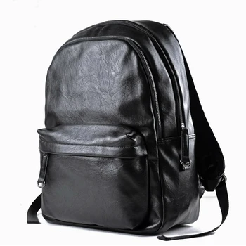 

Hiking Travel Men's Laptop Backpack High-Capacity PU Leather Knapsack Fashion Korea Bags For Men Softback