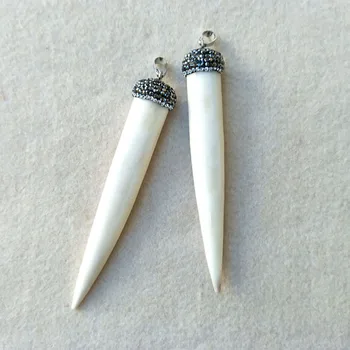

4pcs Paved rhinestone Crystal Caps Unique Camel Bone Horn Pendant Charm Fit Various Necklace Jewelry making supplies PD308