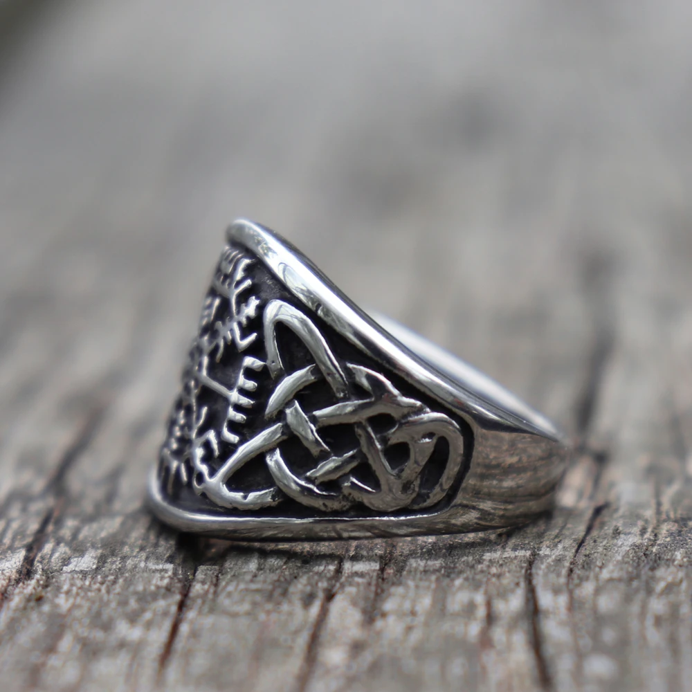 فايكنغ البوصلة Vegvisir Aegishjalmur رونيك بيان حلقة رجل خمر الفضة اللون 316L الفولاذ المقاوم للصدأ السائق مجوهرات فايكنغ البوصلة Vegvisir Aegishjalmur رونيك بيان حلقة رجل خمر الفضة اللون 316L الفولاذ المقاوم للصدأ السائق مجوهرات