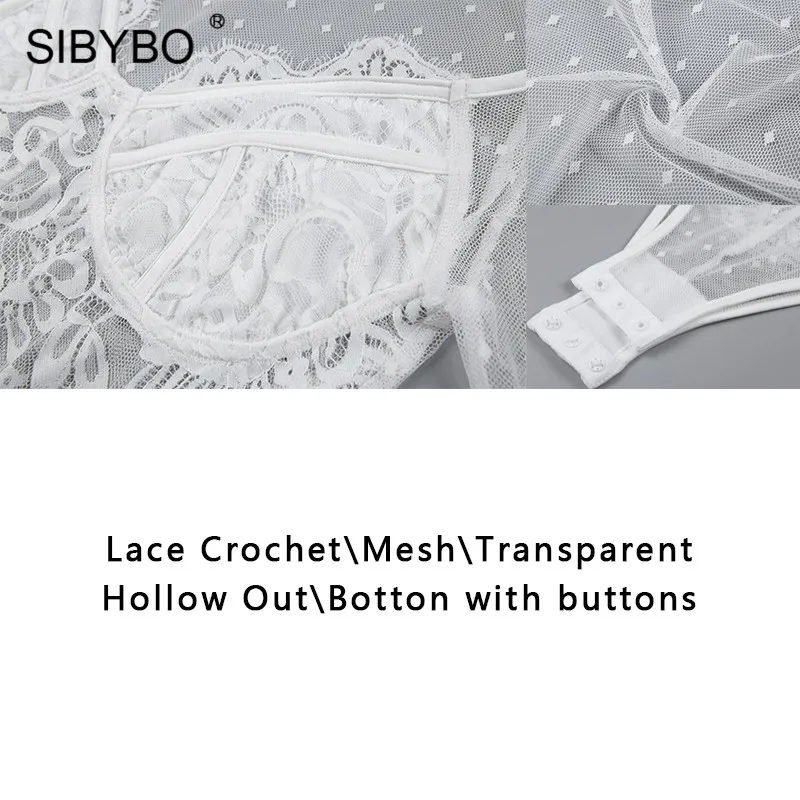 Sibybo Perspective Mesh Crochet Sexy Lace Bodysuit Women Long Sleeve V-Neck Skinny Romper Women Party Playsuits and Jumpsuits Sibybo Perspective Mesh Crochet Sexy Lace Bodysuit Women Long Sleeve V-Neck Skinny Romper Women Party Playsuits and Jumpsuits