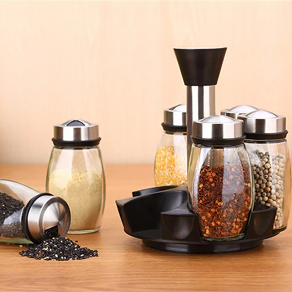 6Pcs Kitchen Tools Rotating Spices Bottles Cooking Tools glass