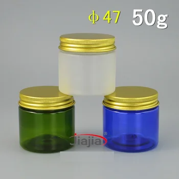 

50 g green/frosted/blue Jar,50g PET Empty Cosmetic Cream Jar with gold Aluminum Cap 50ml Makeup Packaging DIY Lotion Container