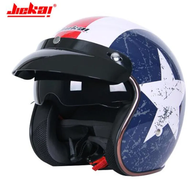 

JIEKAI Motorcycle Helmet Retro Vintage Motorbike 3/4 Open Face Half Helmet Scooter Touring Chopper Racer Moto Helmet With Lens