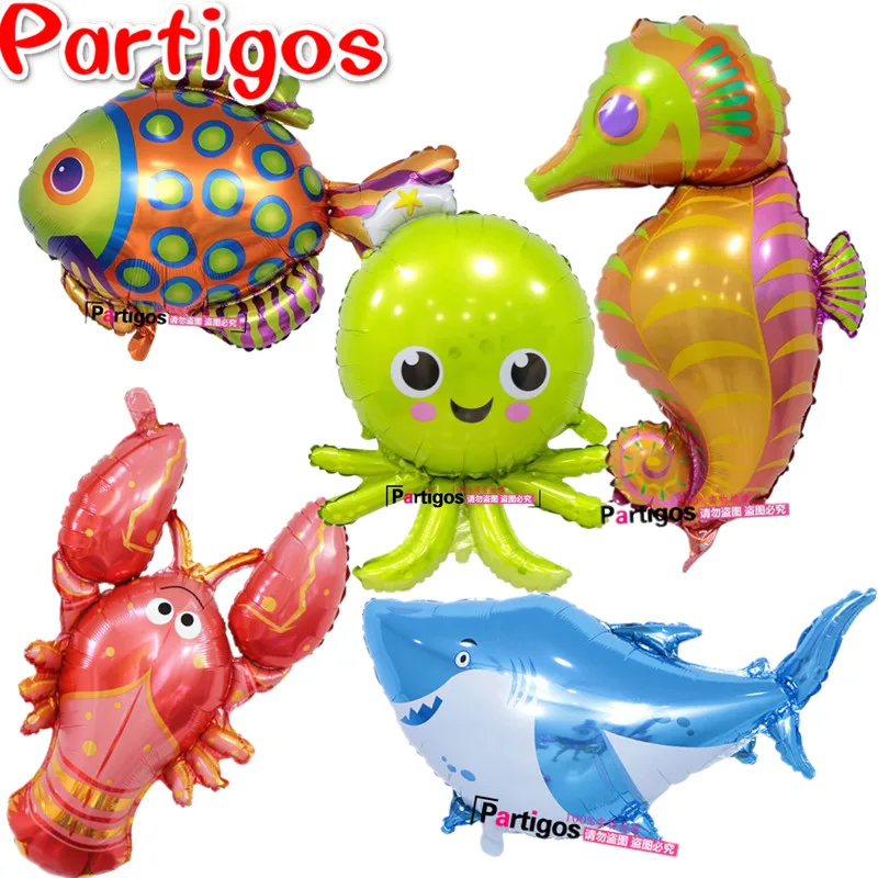 

Big Size 1pcs octopus Hippocampus lobster Spotted fish shark foil helium balloons Marine life globos ocean animals theme party