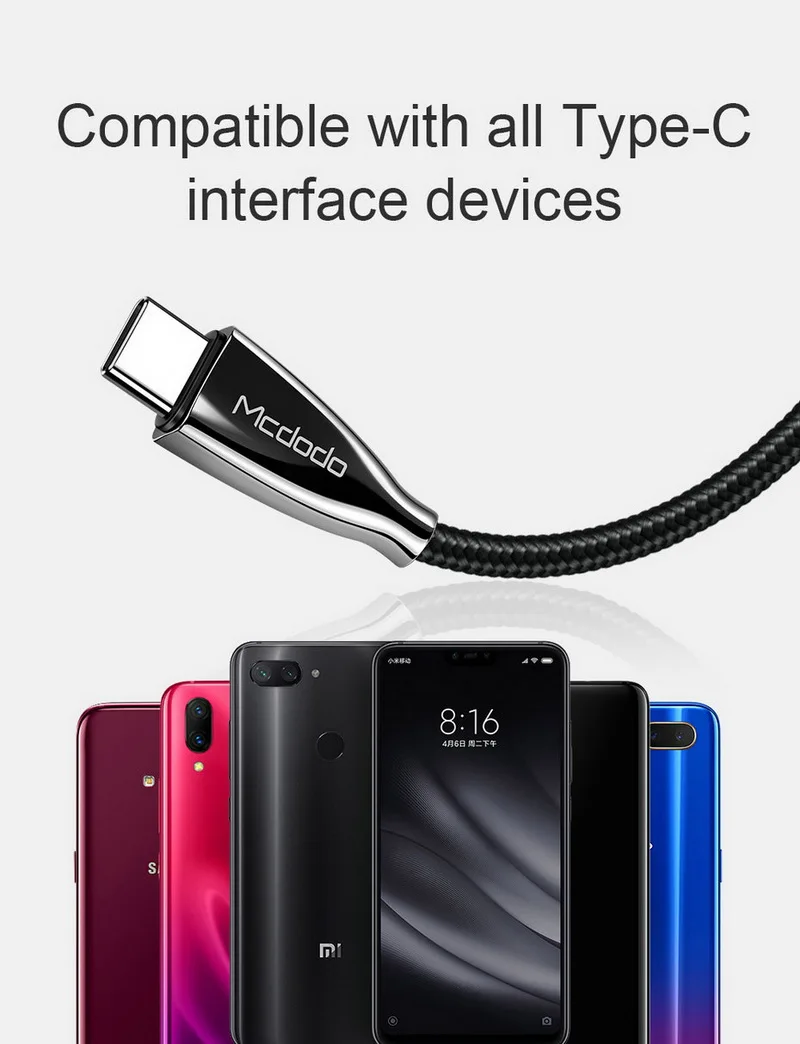 MCDODO 60 Вт PD Быстрая зарядка 3A usb type C кабель для USB C кабель для samsung S10 Xiaomi Mi 9 Oneplus 6t зарядное устройство type-C кабель USB-C