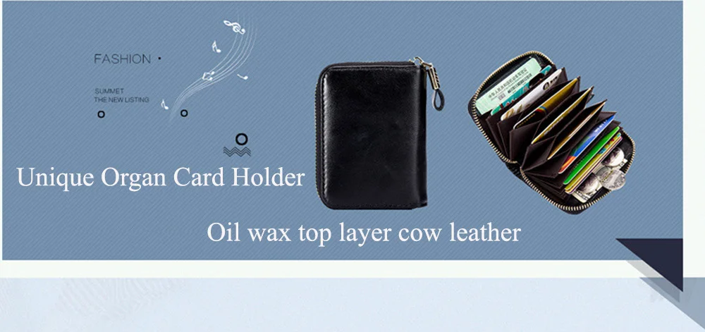 Масло воск верхний слой из коровьей кожи Для женщин держатель для карт на молнии большой Ёмкость женский ID кредитных карт визитница, кошелёк с функцией блокировки RFID