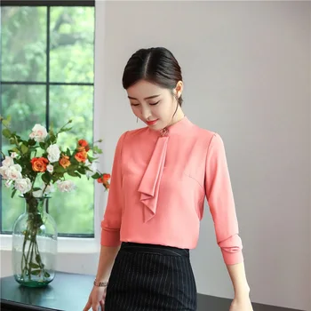 

2018 Fall Winter Fashion Orange Long Sleeve Women Blouses & Shirts for Ladies Office Work Wear Female Blouse and Tops OL Styles