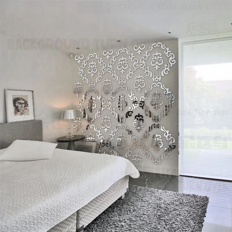 preço DIY criativo de estilo Europeu de luxo padrão escultura 3d espelho acrílico adesivos de parede decoração sala de estar decoração salão de cabeleireiro R218