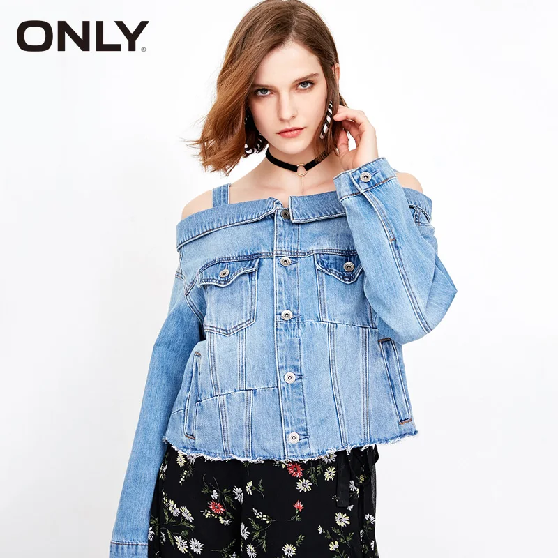 

ONLY Women's Spring & Summer Neck Raw-edge Shoulder Straps Denim Jacket Coat |118154520