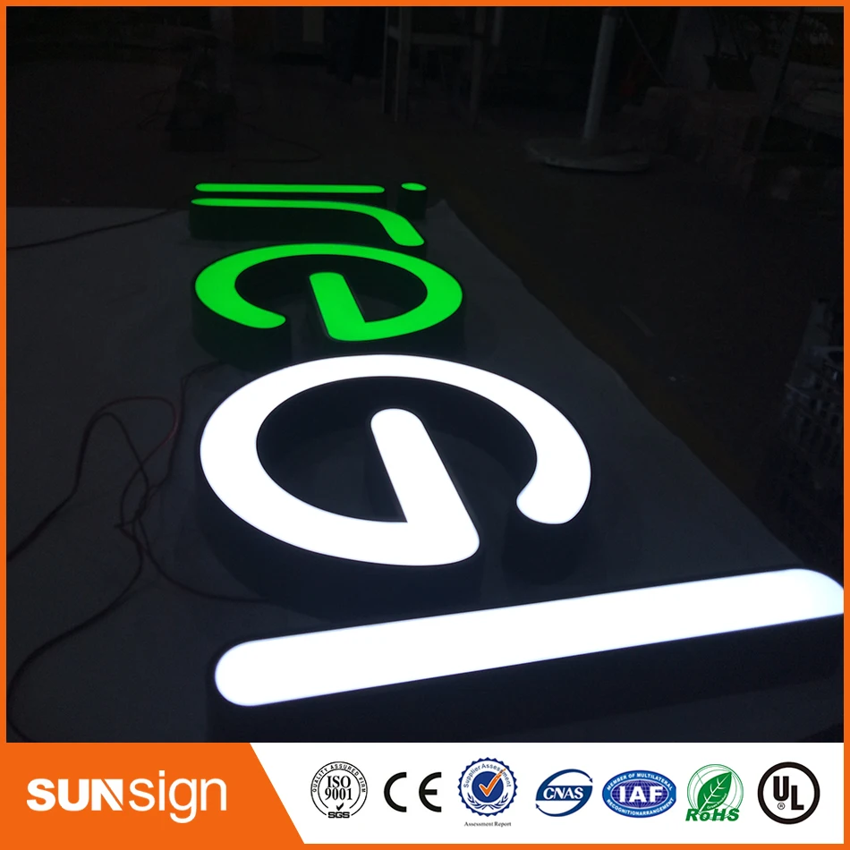 Sunsign LED Light Halo Lit Plexiglass White Acrylic Channel Letter Sign Making