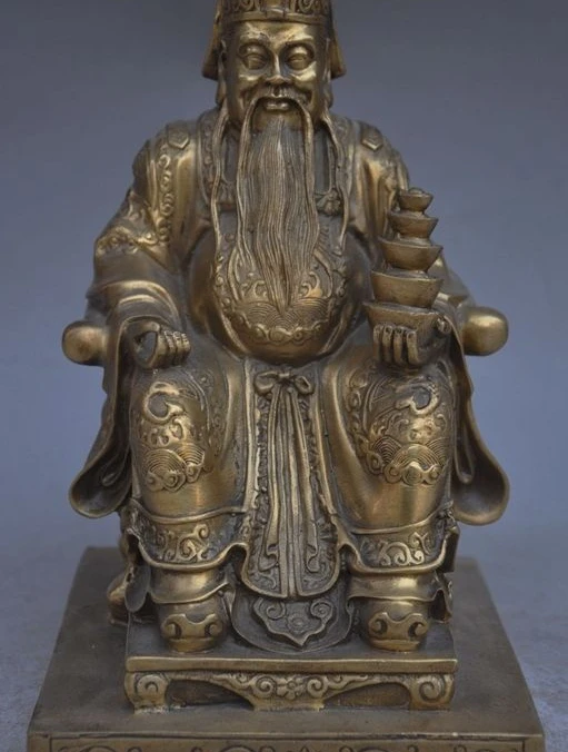 9" chinese brass wealth yuanbao Earth God seating chair Auspicious lucky statue