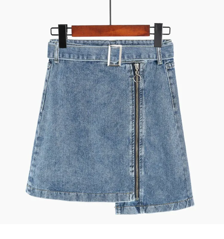 2019 на лето и весну Для женщин необычная джинсовая юбка Высокая талия джинсы дамы Спереди юбка на молнии высокое качество цвет: черный, синий