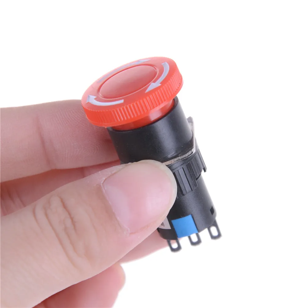 

1PCS 16mm Mushroom Emergency Stop E-stop Switch 3 Pins NO+NC DC 30V 5A AC 250V 3A Emergency Stop Push Button Switch Red