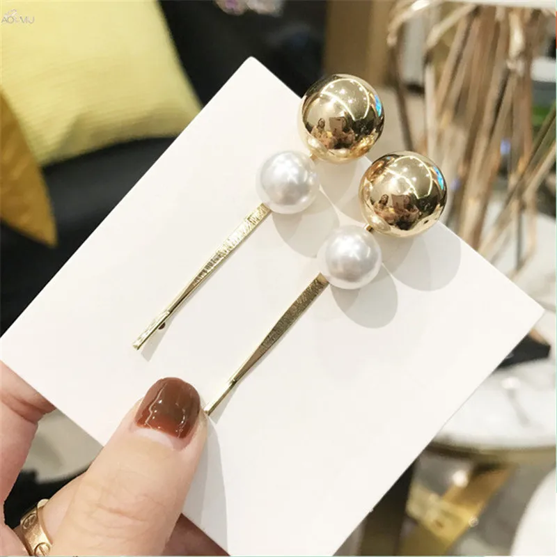 

AOMU 1PC Vintage Metal Imitiation Pearl Hairpins Women Korea Metal Ball Hair Clips Simple Hair Accessories Barrettes