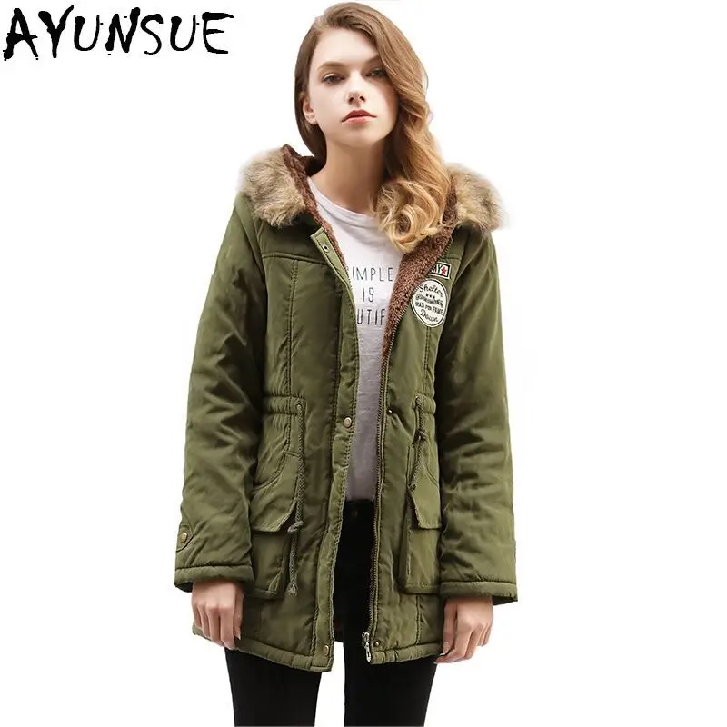 

AYUNSUE 2019 New Parkas Female Women Winter Coat Thickening Cotton Winter Jacket Womens Outwear Parkas for Women Winter YG128