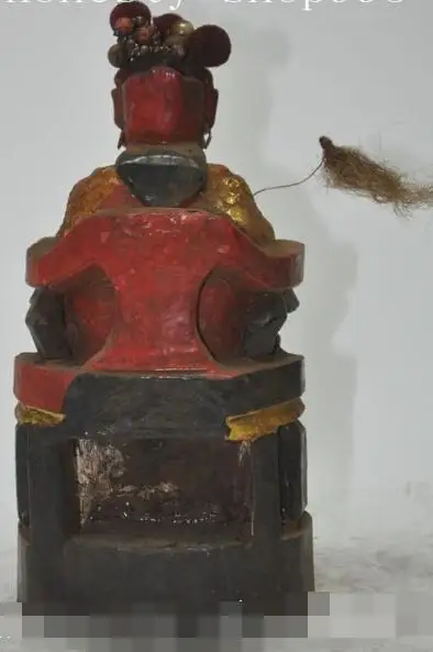 

S1109 8"Chinese buddhism fane old Wood carving Female Fortuna Mammon God Statue