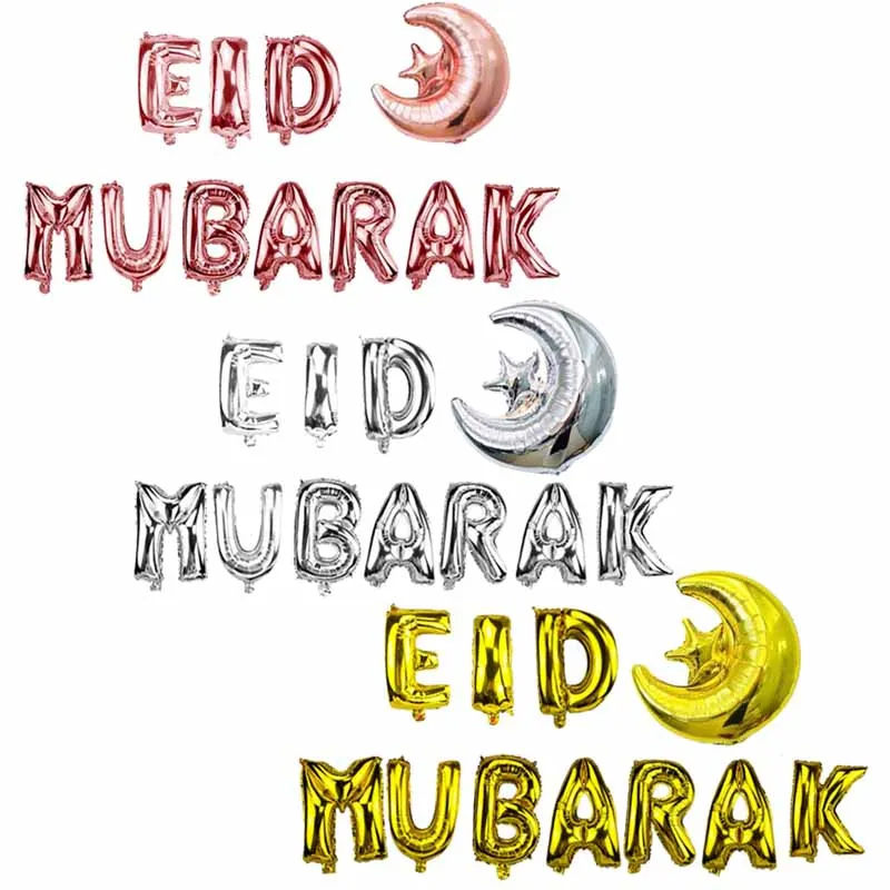 

Happy EID MUBARAK Foil Balloons Rose Gold Silver Letter with Star Moon Eid Balloon for Muslim Eid Party Decoration Supplies S7MZ