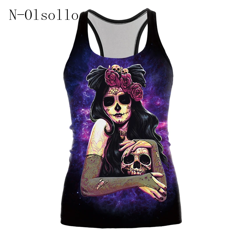 

2017 New Fashion Women Camisole Tank 3D Dark Sugar Jack Skellington Sexy Top Tees Sleeveless Gothic Punk Ghost Skull O neck Vest