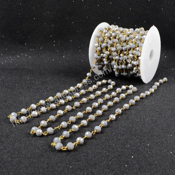

BOROSA Size 5mm DIY 5Meter/lot Wire Wrapped Beaded Rosary Chain Faceted Grey Gems Quartz Beads for Necklace Bracelet JT031
