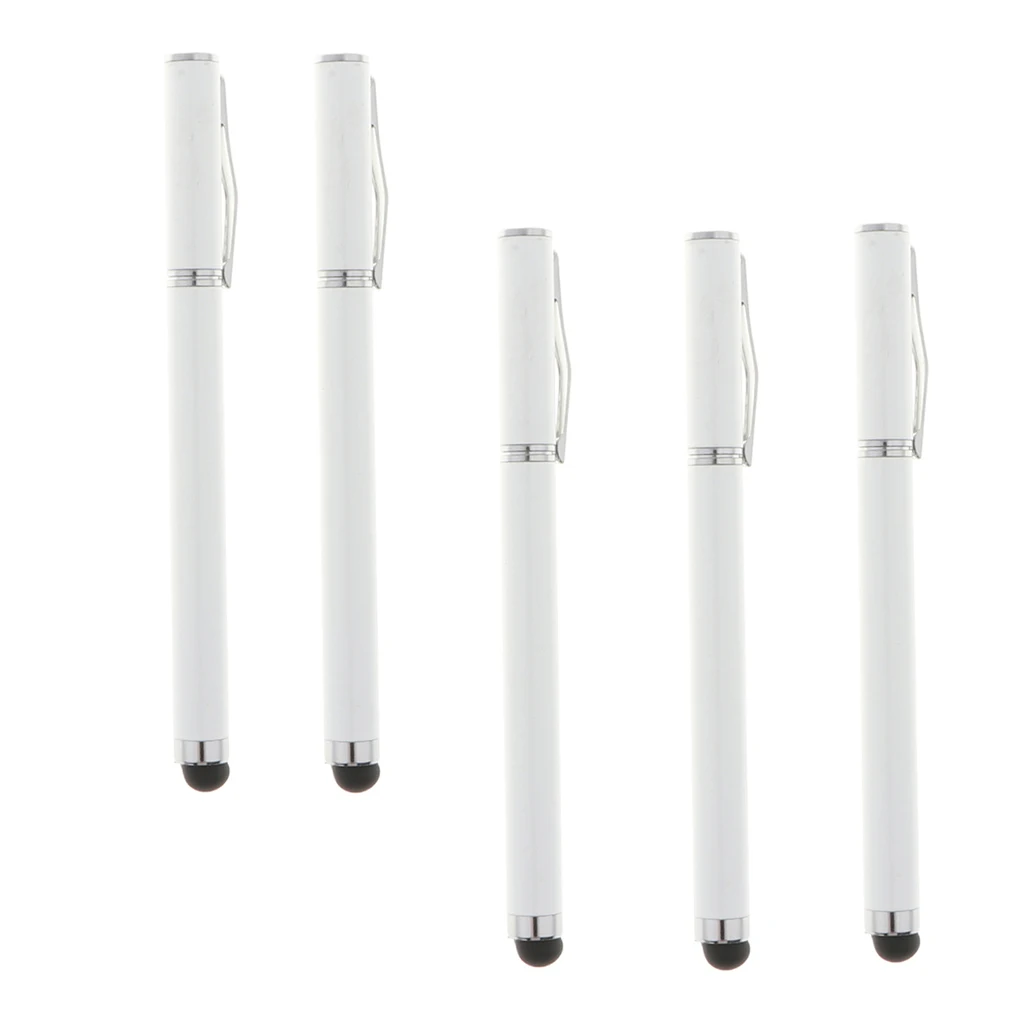 5 Pieces 2 In 1 Capacitive Stylus All Touch Screen Pen for Samsung White