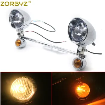 

ZORBYZ Motorcycle Chrome Bullet Passing Driving Spot Fog Light With Turn Signal Light Bar Kit For Touring Chopper Custom