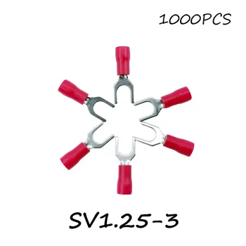 

SV1.25-3 1000PCS/Pack Red Insulated Spade Terminal Block Connector Electrical Furcate Lug Crimp Cable Wire Forked End Insulation