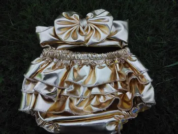 

20set/lot Baby Gold PP pants For Toddlers Kids Baby Sliver Photo props Pants Matching Big Bow Headband