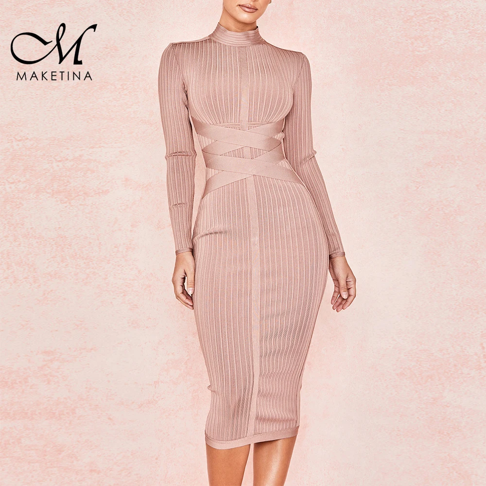 Maketina, новогодние вечерние бандажные платья с длинным рукавом ...
