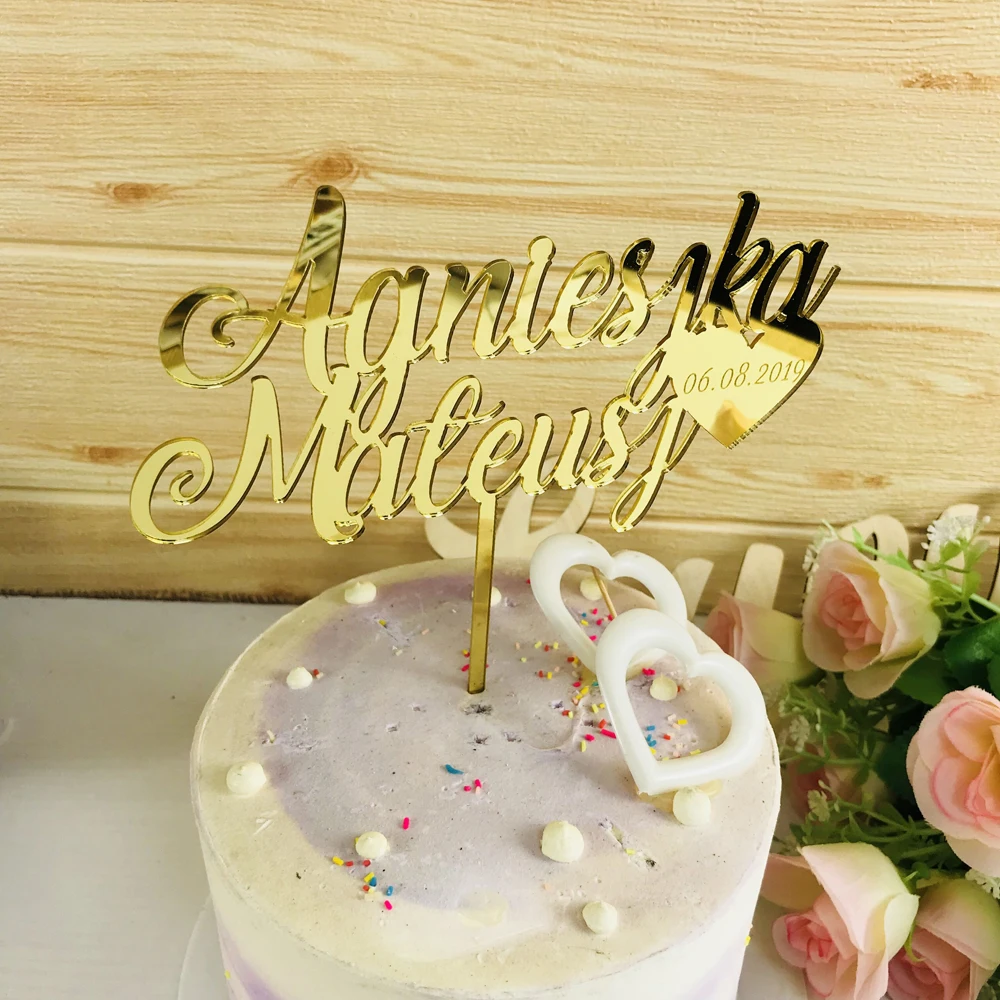 Personalized wedding cake topper,Custom Bride & Groom names with date cake topper,Mr and Mrs Wedding cake topper Decor Supplies  (2)