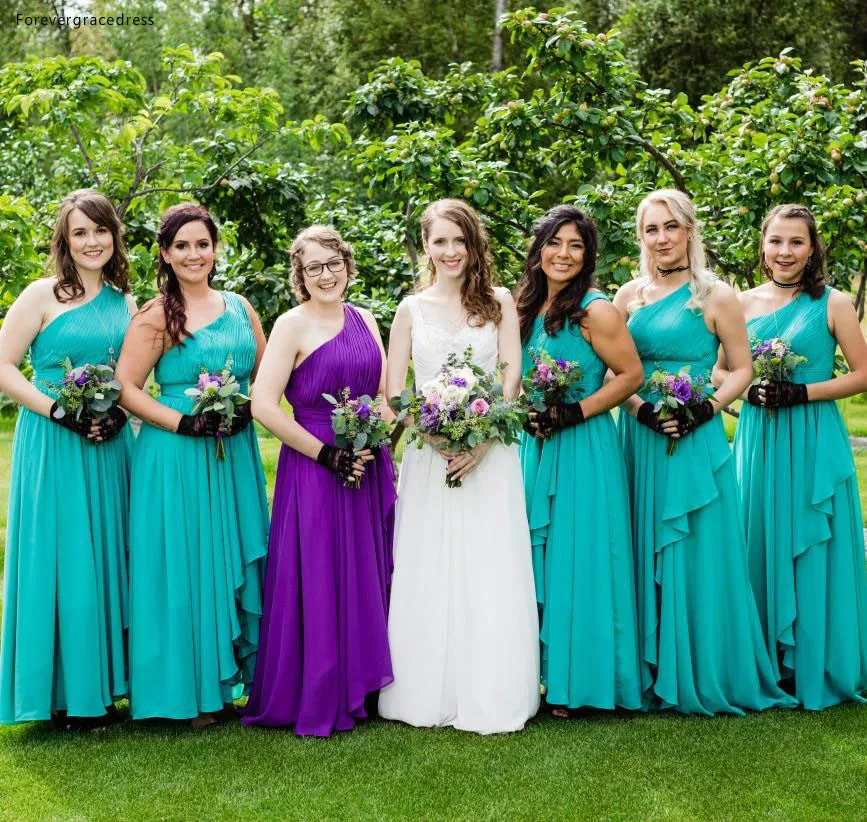 Western Country Chiffon Cheap Bridesmaid Dresses One Shoulder Floor Length Maid Of Honor Forest Wedding Party Wear Cheap Hot Sale BM0228  72 (4)