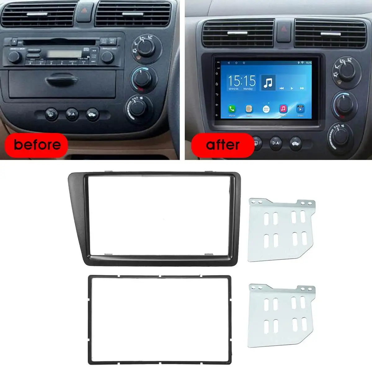 RHD 2 Din Car Radio Fascia Fascias Panel Frame CD DVD Dash Audio Cover Trim For Honda For Civic EP2 EP3 2001 2002 2003 2004 2005