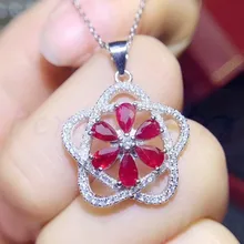 Натуральный настоящий Рубин колье с подвеской в форме цветка 925 Серебро Fine jewelry 0.35ct* 6 шт драгоценных камней# S193401
