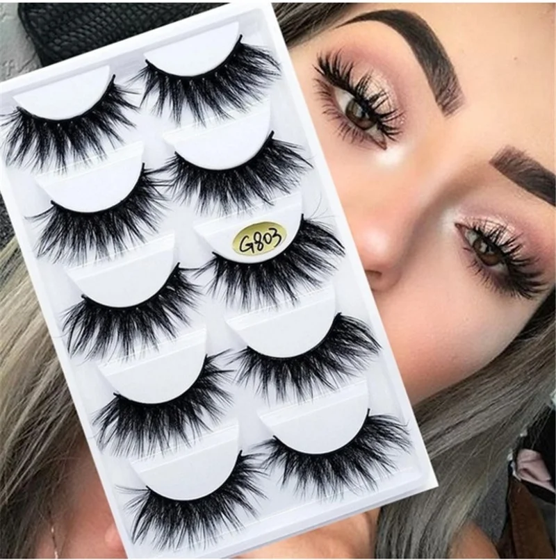 

5Pairs 100% Real 3D Mink Hair False Eyelashes Natural/Thick Long Eye Lashes Wispy Makeup Beauty Eyes Makeup Extension Tools