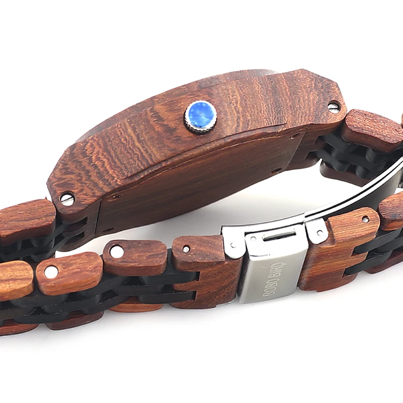BOBO BIRD EN18 Handmade Analog Men Wooden Quartz Watch Round Dial Unique Combination Ebony And Red Sandalwood Customzied