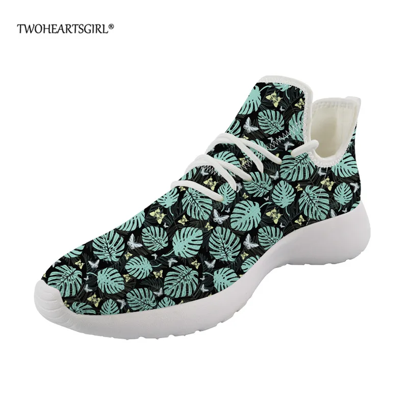 

Twoheartsgirl Palm Print Women Sneakers Female Knitted Vulcanized Shoes Casual Slip On Ladies Flat Shoe Mesh Soft Walking Foo