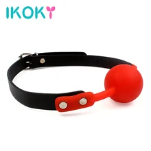 IKOKY Adult Games Open Mouth Gag Ball for Women Couple Leather Mouth Gag slave Oral Fixation Stuffed Flirting SM Sex Toys