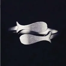 Creative Hot Cute Animal Fashion Jewelry 925 Sterling Silver Fine Drawing Small Fish Open Ring Anti