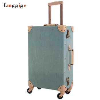 

20" inch Oxford cloth Vintage Rolling Travel Suitcase, Cabin Denim Canvas Luggage Bag , Universal wheels Trolley Box with Lock