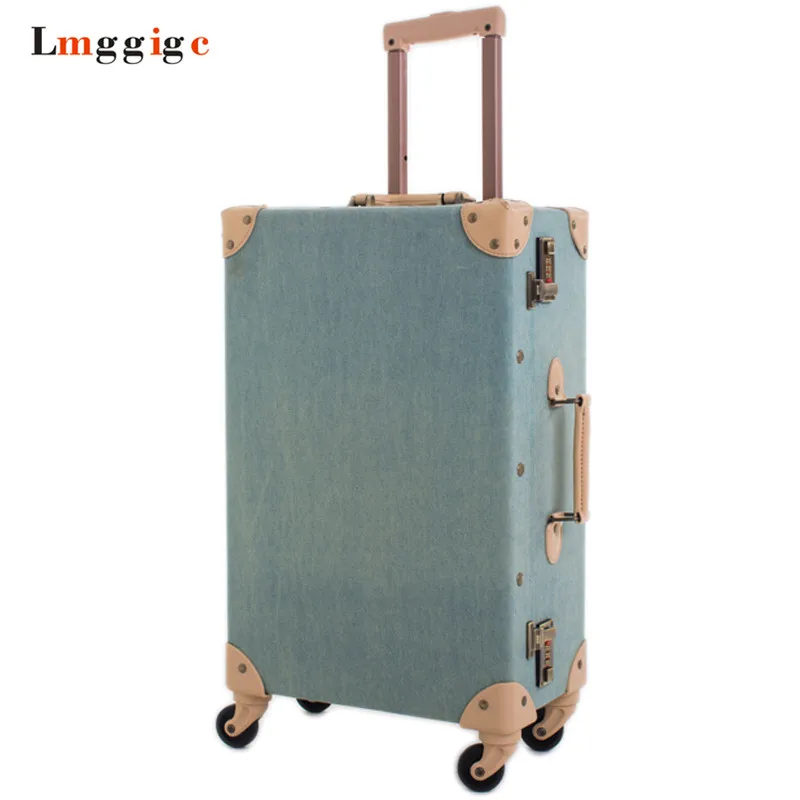 Denim Canvas Luggage Bag Oxford cloth Vintage Rolling Travel Suitcase 20 inch Universal wheels Cabin Trolley