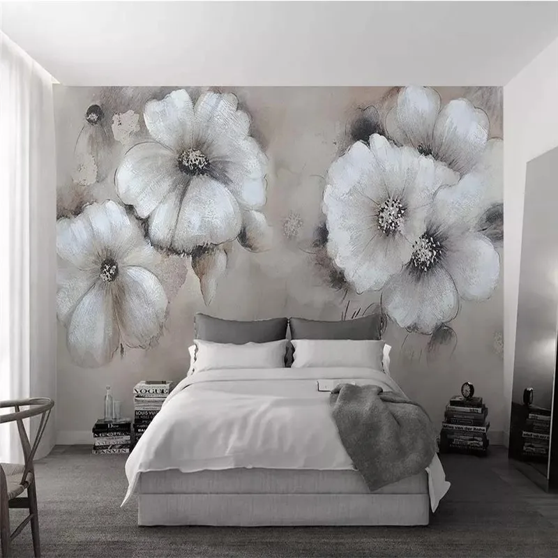 

Custom wallpaper oil painting style flower sofa living room TV background wall family art high-grade waterproof material