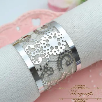 

Popular design wedding party decoration eco-friendly laser cut metaliic paper napkin rings for towel wrappers