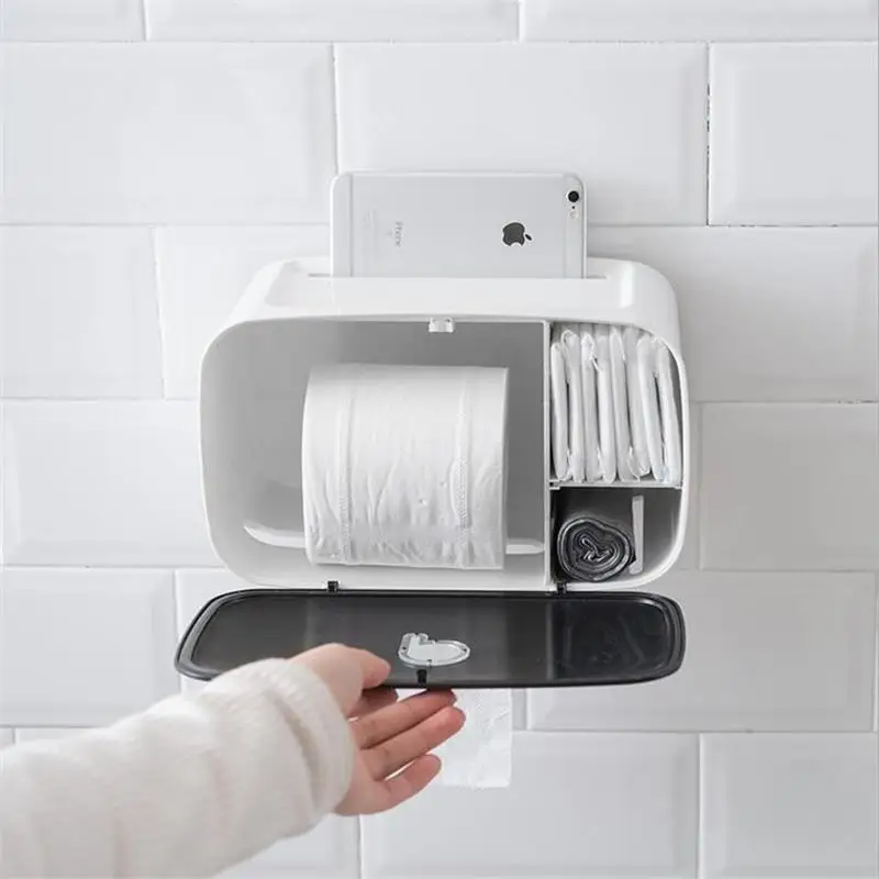 Многофункциональный Аксессуары для ванной комнаты Водонепроницаемый Туалетная рулонная бумага держатель пластиковая коробка для одноразовых салфеток держатель телефона с хранения