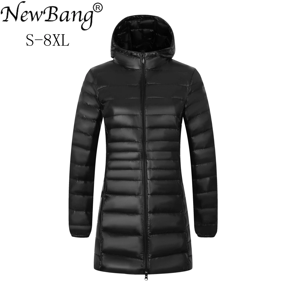 Beste NewBang Merk Plus 8XL 7XL Dames Jassen Lange Winter Donsjack Ultra Licht Donsjack Vrouwen Hooded Vrouwelijke Warme Jas bovenkleding