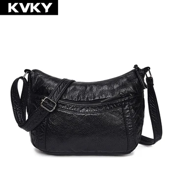 

KVKY Soft PU Leather Bag Women Shoulder Bags Hobos Black Female Handbags Zipper Ladies Crossbody Bags Casual Tote Messenger Bags