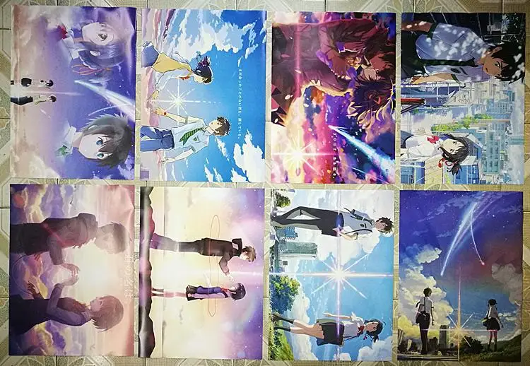 

8 pcs Your Name poster set 58x29cm anime Tachibana Taki / Miyamizu Mitsuha figure big posters for walls free shipping