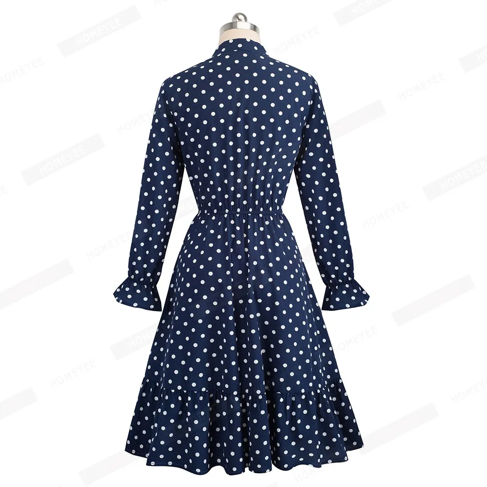 Spring Autumn Long Sleeve Swing Skater Women Dress Vintage Polka Dot Prom Office Party Dress EA130