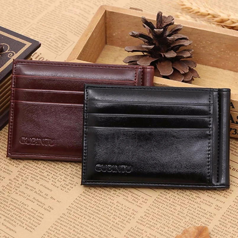 Excellent Quality Top New Men's Money Clip Leather Billfold Clamp for Money With Card Hold Luxury Men Wallets Free Shipping Gift