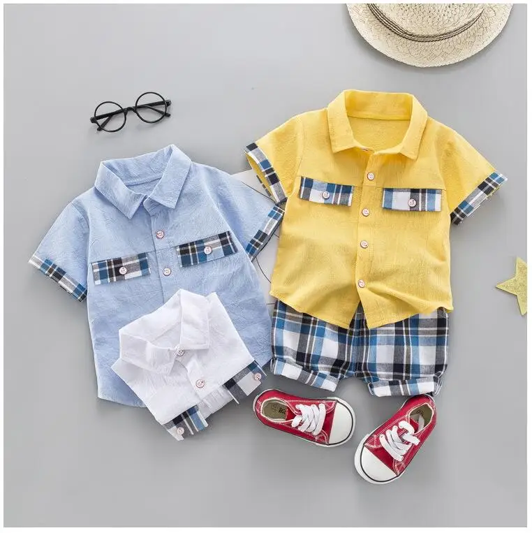 

2019 Summer Kids Children Clothes Suits Baby Boys Clothing Sets Lapel T Shirt Shorts Infant Toddler Casual Suit