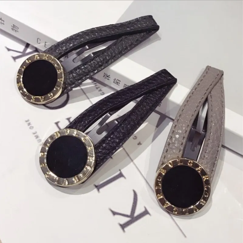 New boutique hair accessories complex women's ancient solid color leather alloy ring bangs a word bb clip fashion hairpin card
